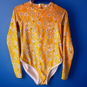 Art Class Size XL 14/16 Girls Yellow & White Floral Long Sleeved Swimsuit